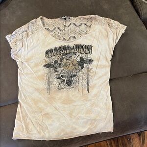 Women's Cream Graphic Lace Top